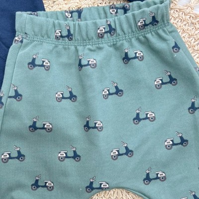 Conj. Jaqueta com Capuz, Body Manga Curta e Calça de Moletom Vespinha - Marinho e Verde